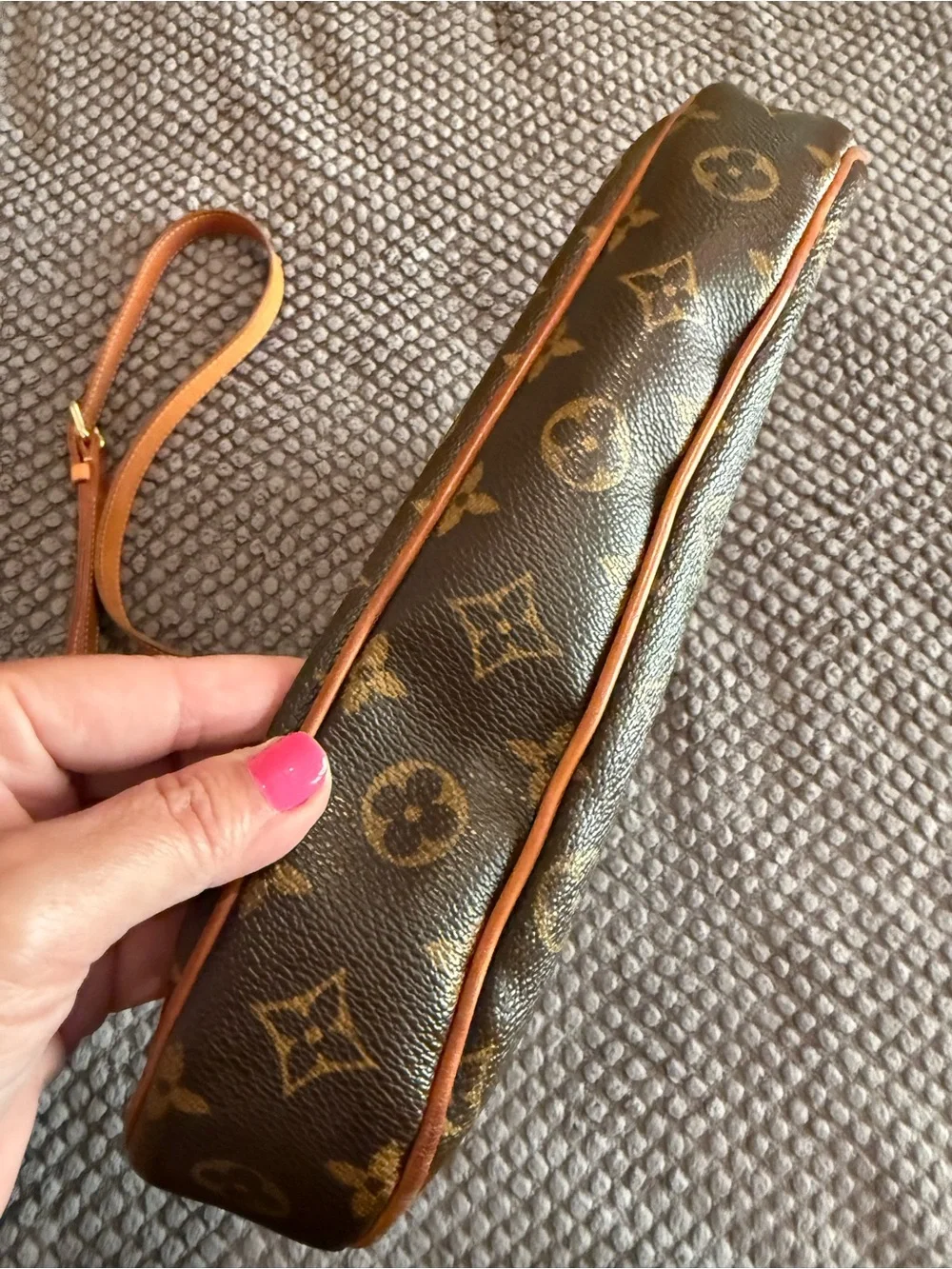 Louis Vuitton Brown Canvas Shoulder Bag with Tan Leather Trim